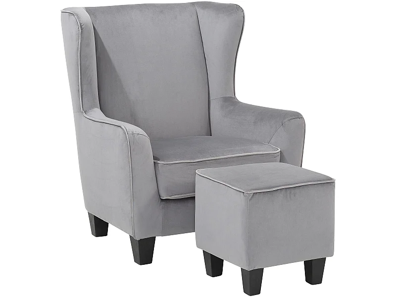 Paprika|Fauteuil + Tabouret Velours Gris Gris clair