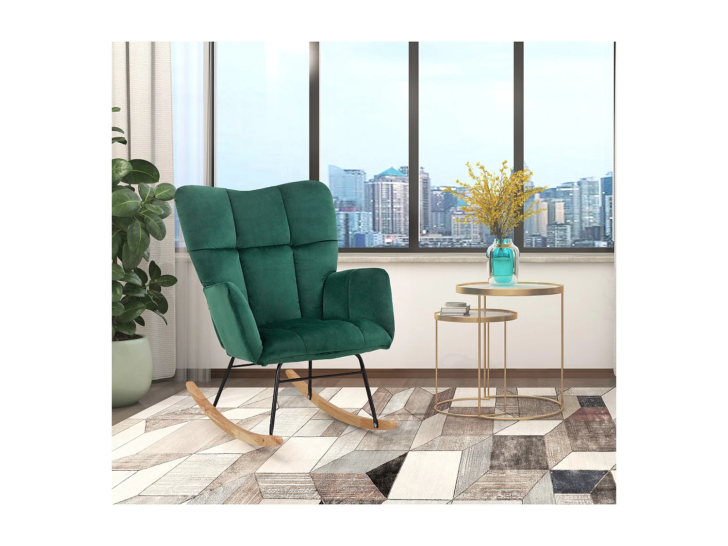 Elza|Fauteuil à bascule en velours vert