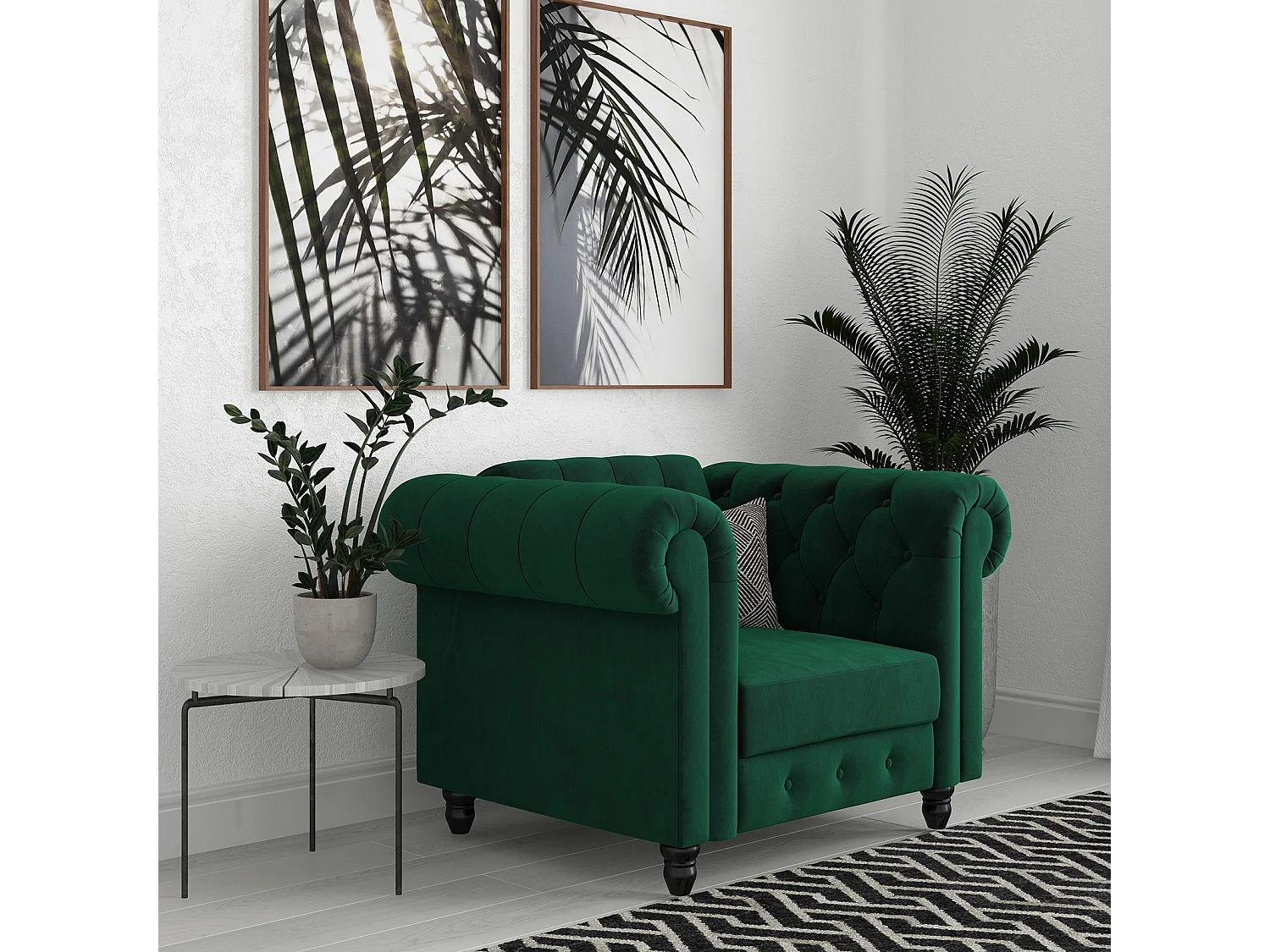 Felix|Fauteuil en velours vert foncé