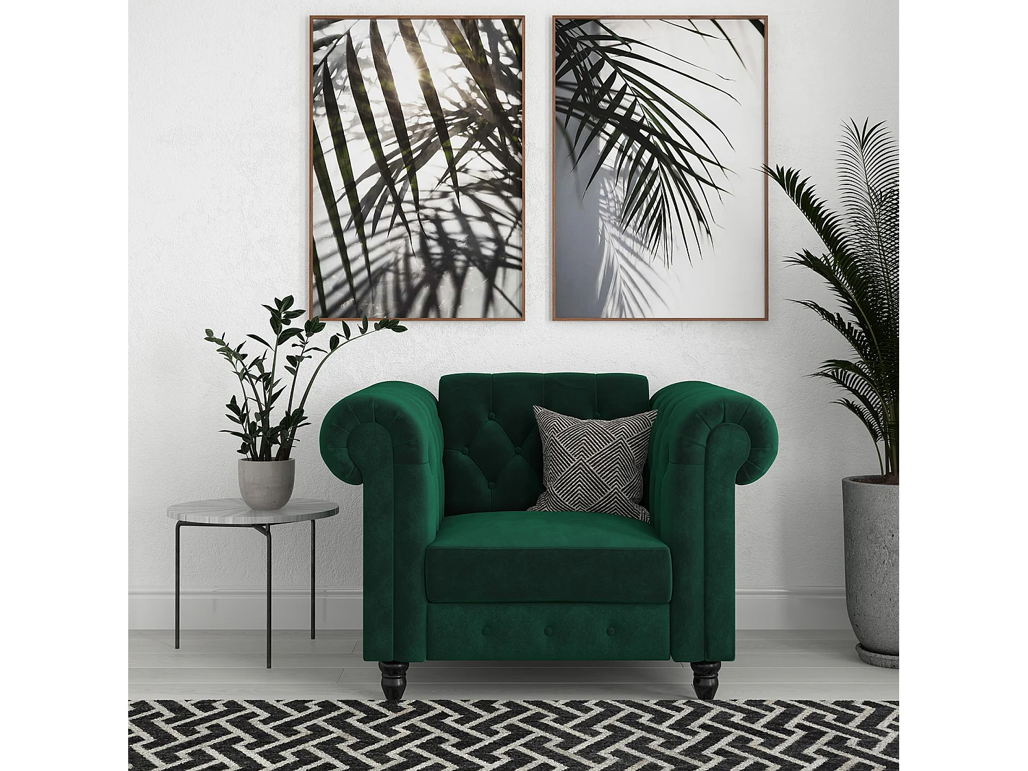 Felix|Fauteuil en velours vert foncé