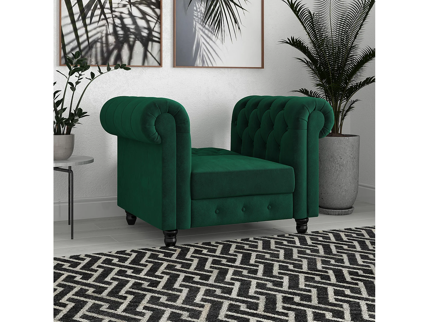 Felix|Fauteuil en velours vert foncé