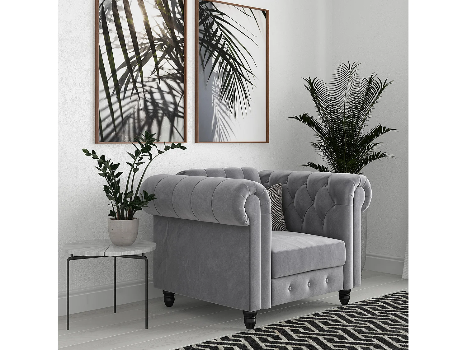 Felix|Fauteuil en velours gris clair