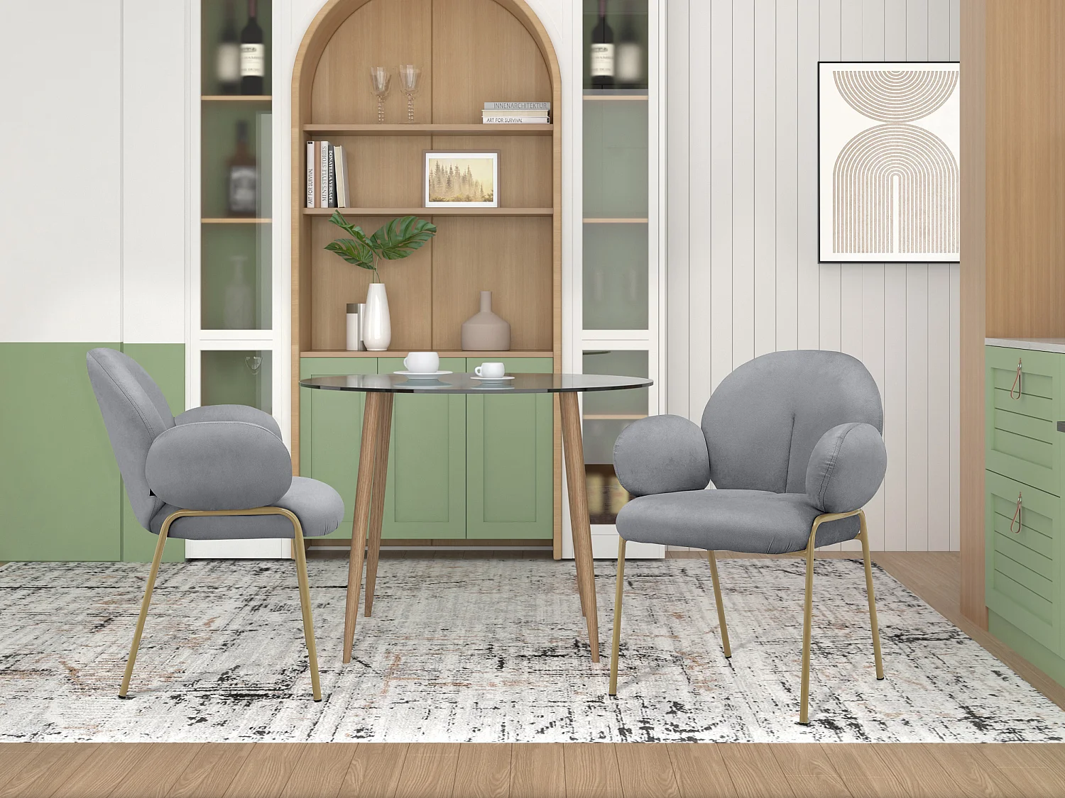 Iwama|Lot de 2 chaises de salle à manger en velours gris clair