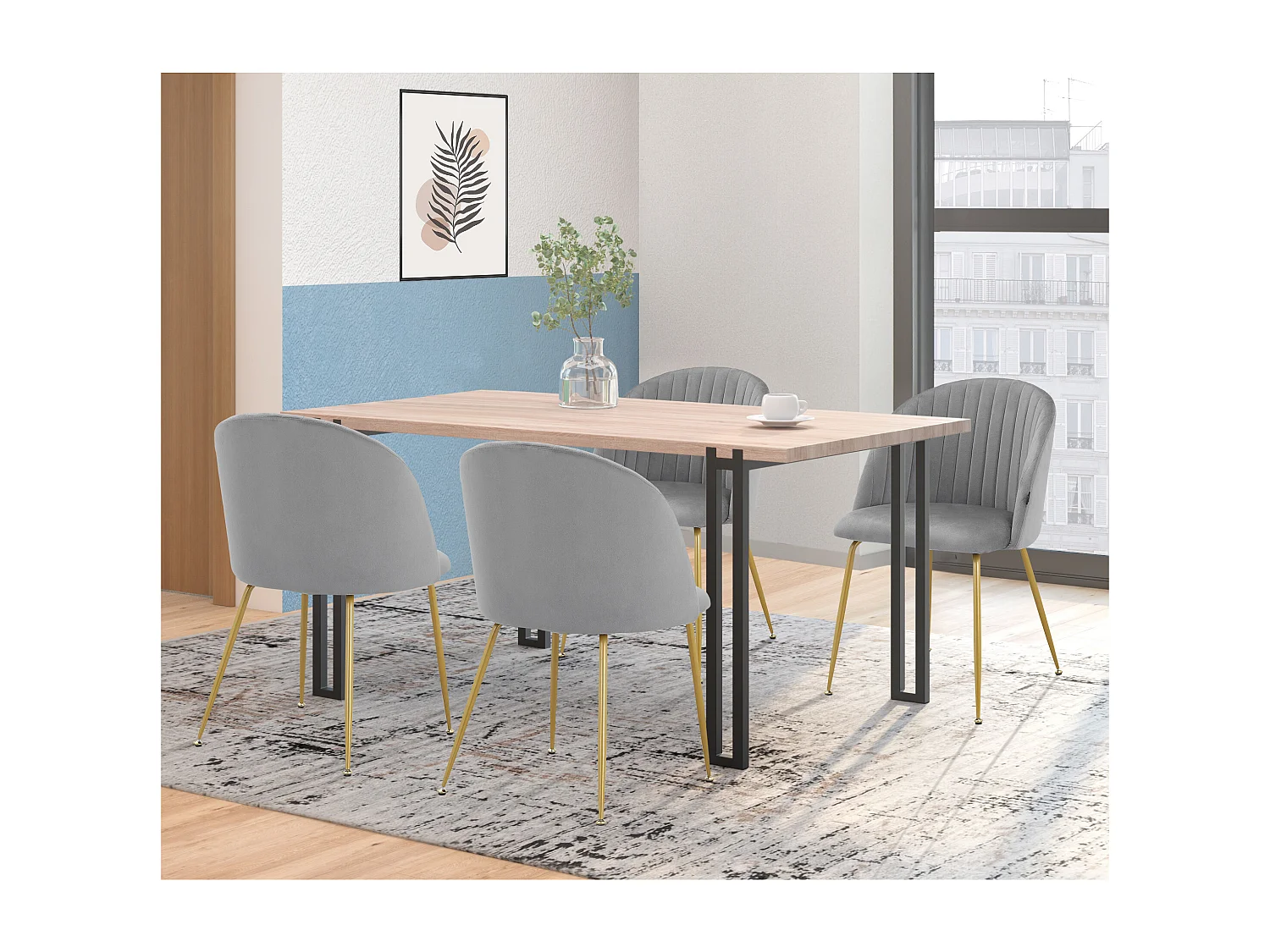 Thalia|Lot de 2 chaises de salle à manger en velours gris