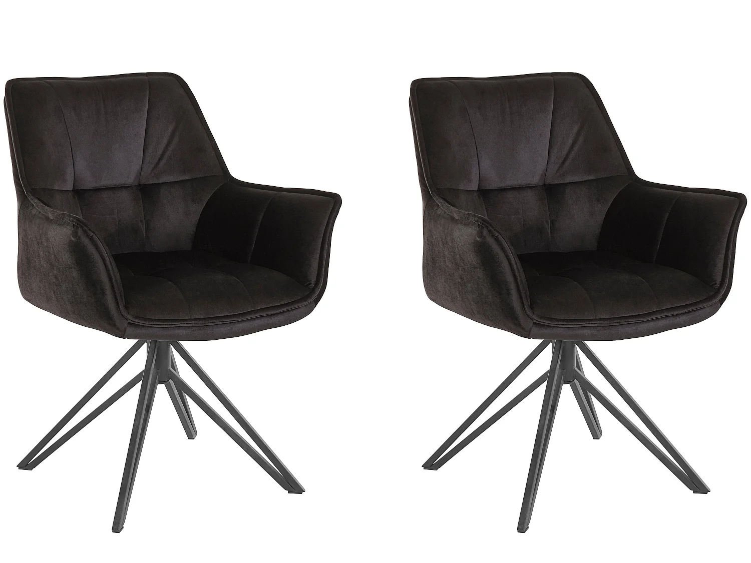 Lot de 2 chaises de salle à manger Ciana Noir avec accoudoirs en tissu et velours