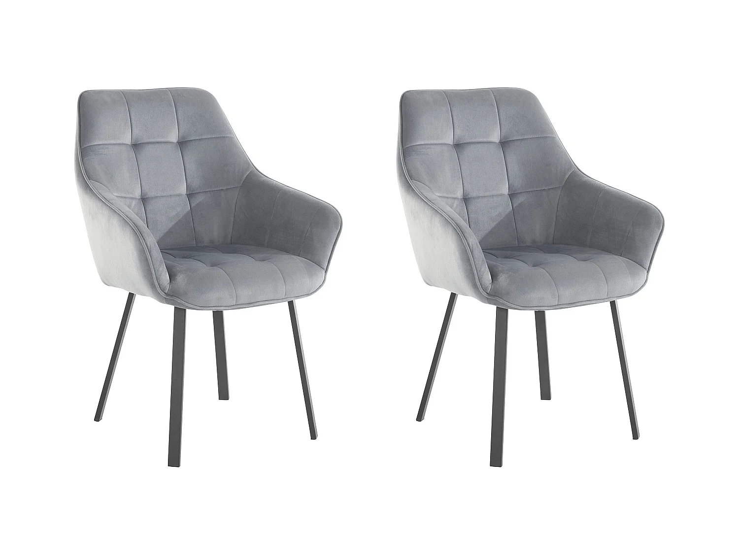 Lot de 2 chaises de salle à manger Poppy en velours gris sans accoudoirs