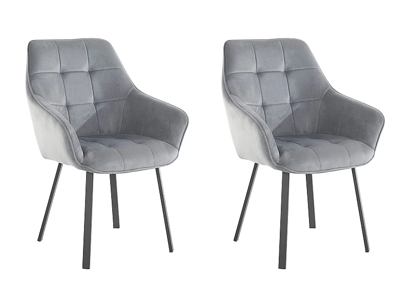 Lot de 2 chaises de salle à manger Poppy en velours gris sans accoudoirs