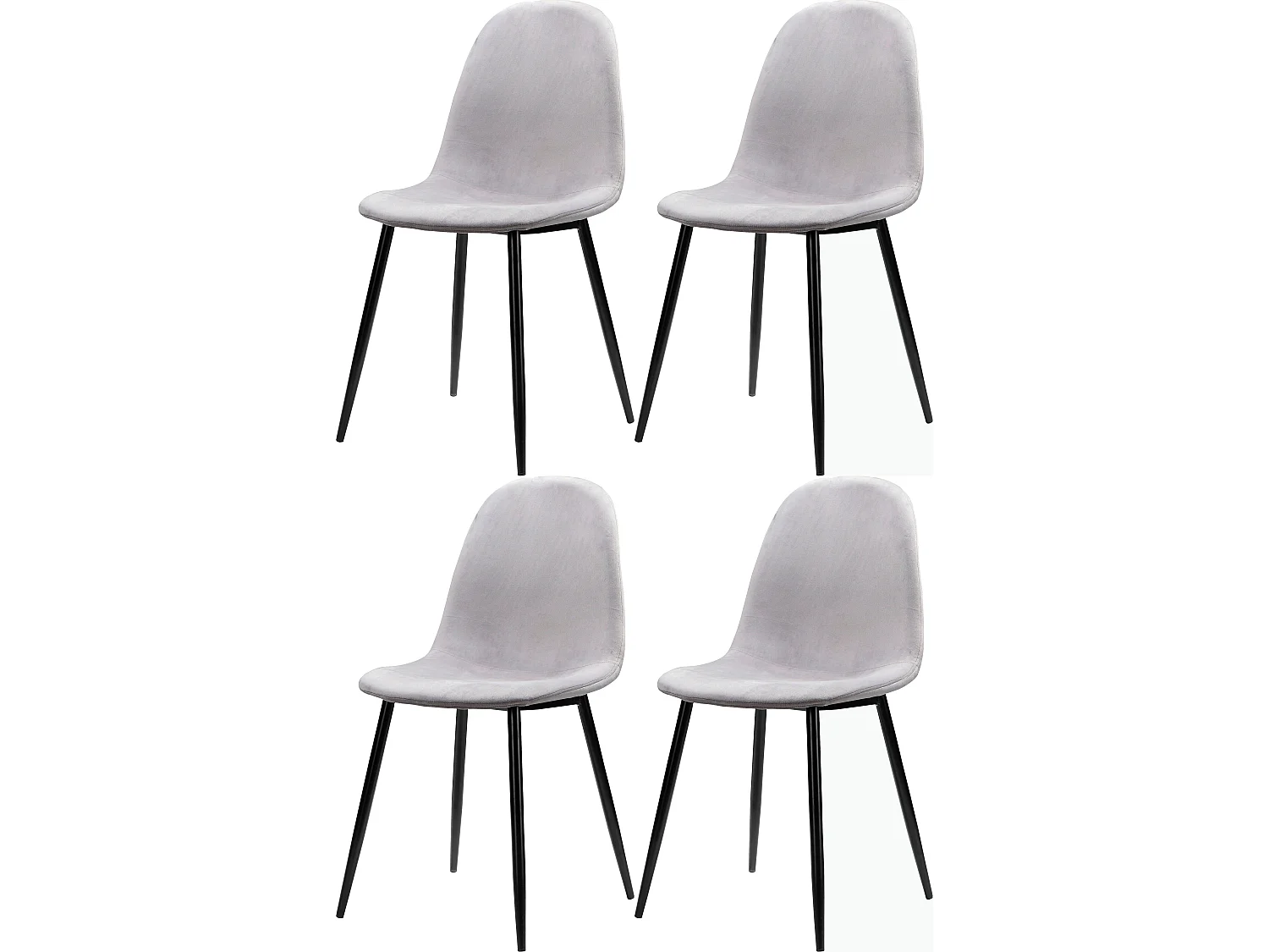 Monza | Chaises 4 Pack en Gris Velours / Pieds Noirs