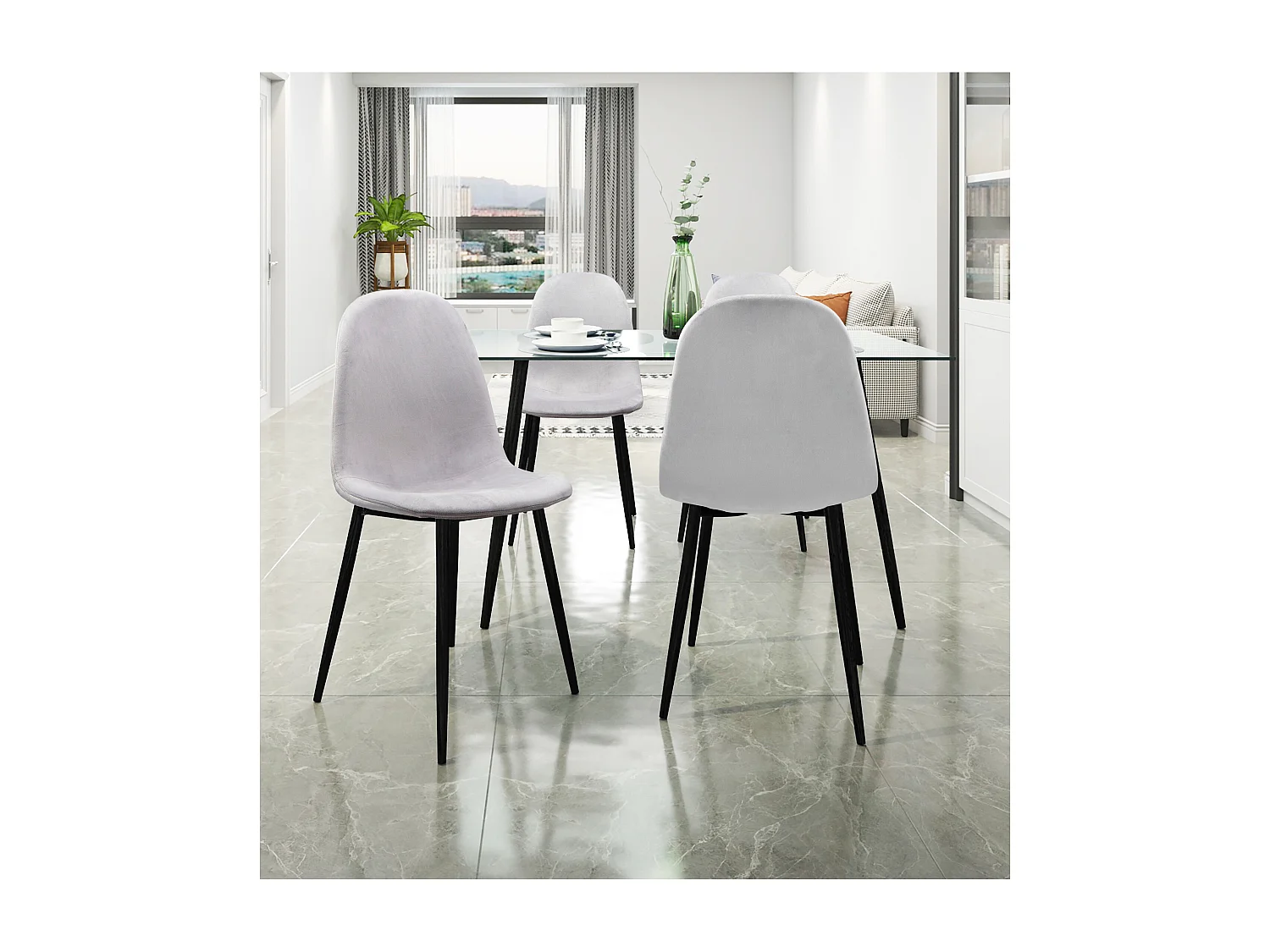 Monza | Chaises 4 Pack en Gris Velours / Pieds Noirs