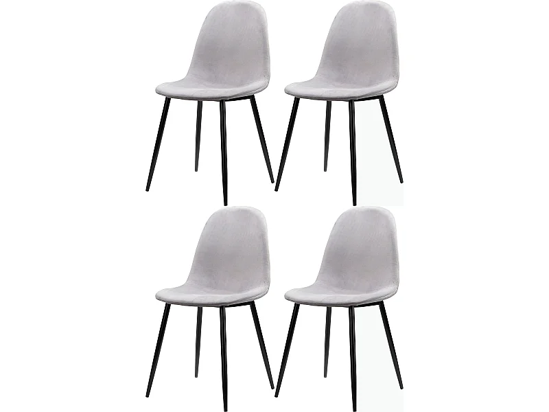Monza | Chaises 4 Pack en Gris Velours / Pieds Noirs