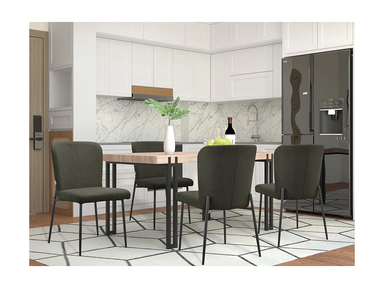 Oita|Lot de 2 chaises de salle à manger en tissu anthracite