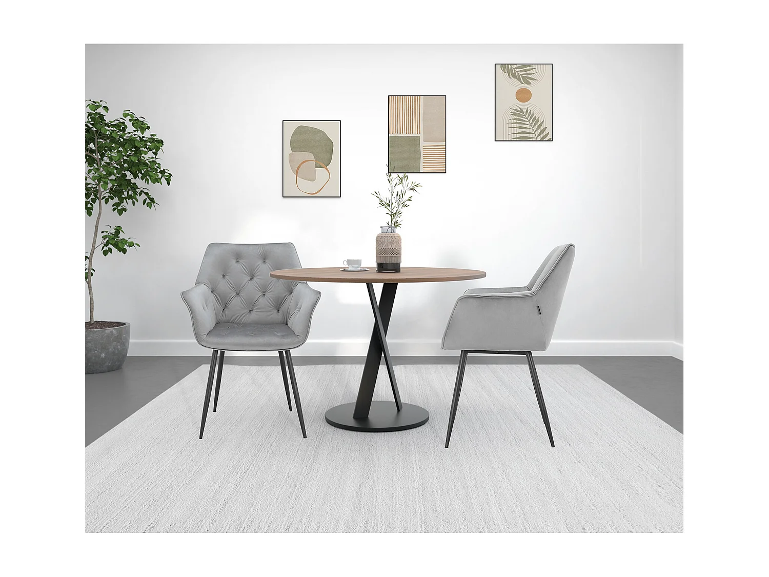 Suzuka | Lot de 2 chaises de salle à manger en velours gris clair