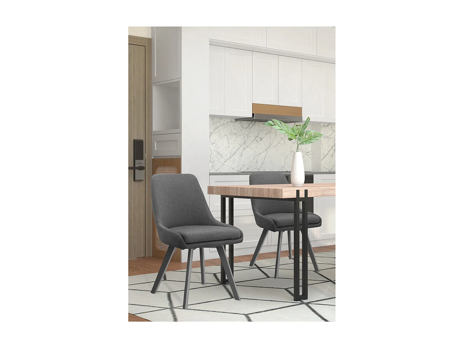 Rudi2|Lot de 2 chaises de salle à manger en tissu aspect laine anthracite