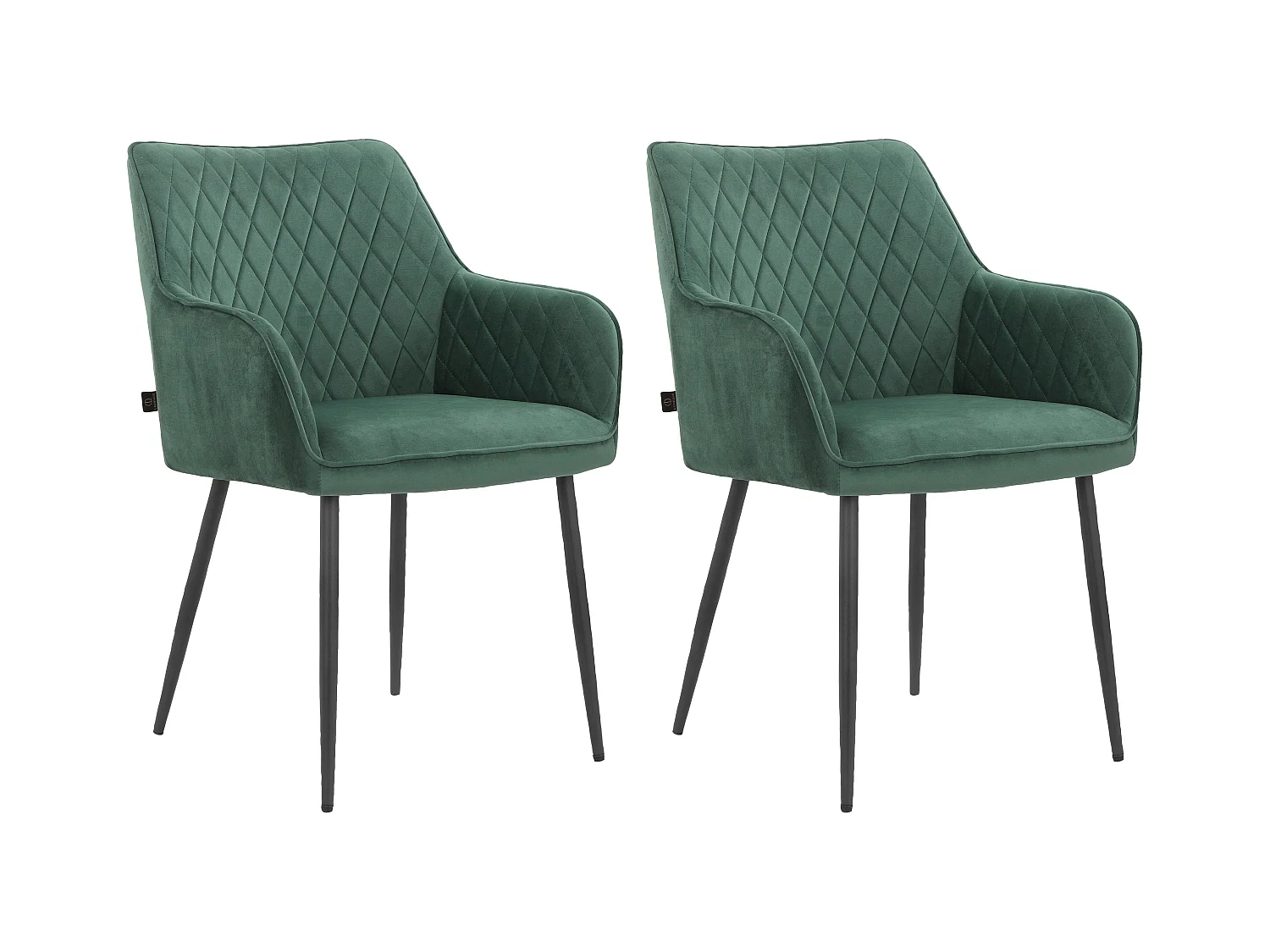 Lot de 2 chaises vert foncé Elvira sans accoudoirs en tissu et velours