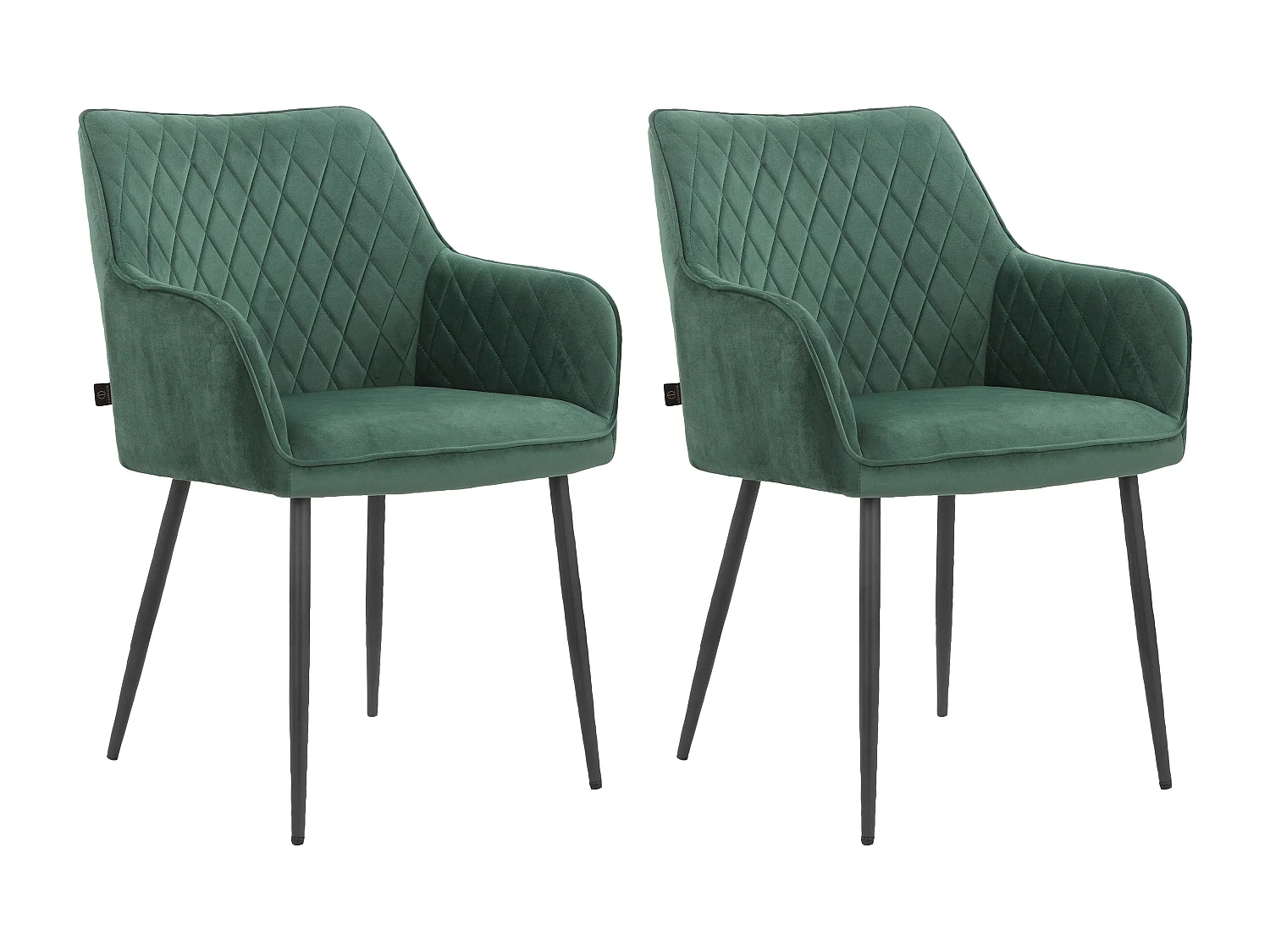 Lot de 2 chaises vert foncé Elvira sans accoudoirs en tissu et velours