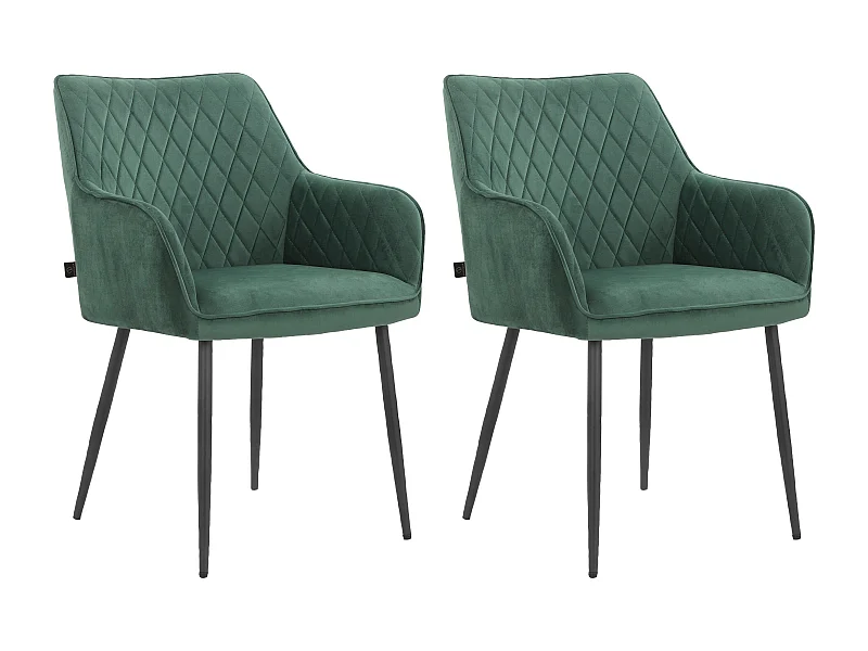 Lot de 2 chaises vert foncé Elvira sans accoudoirs en tissu et velours