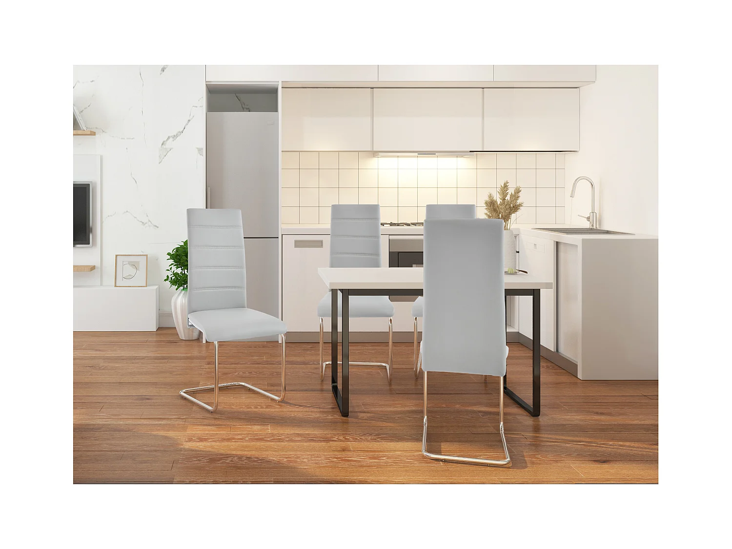 Adora|Chaise 4 PK Gris clair Chrome