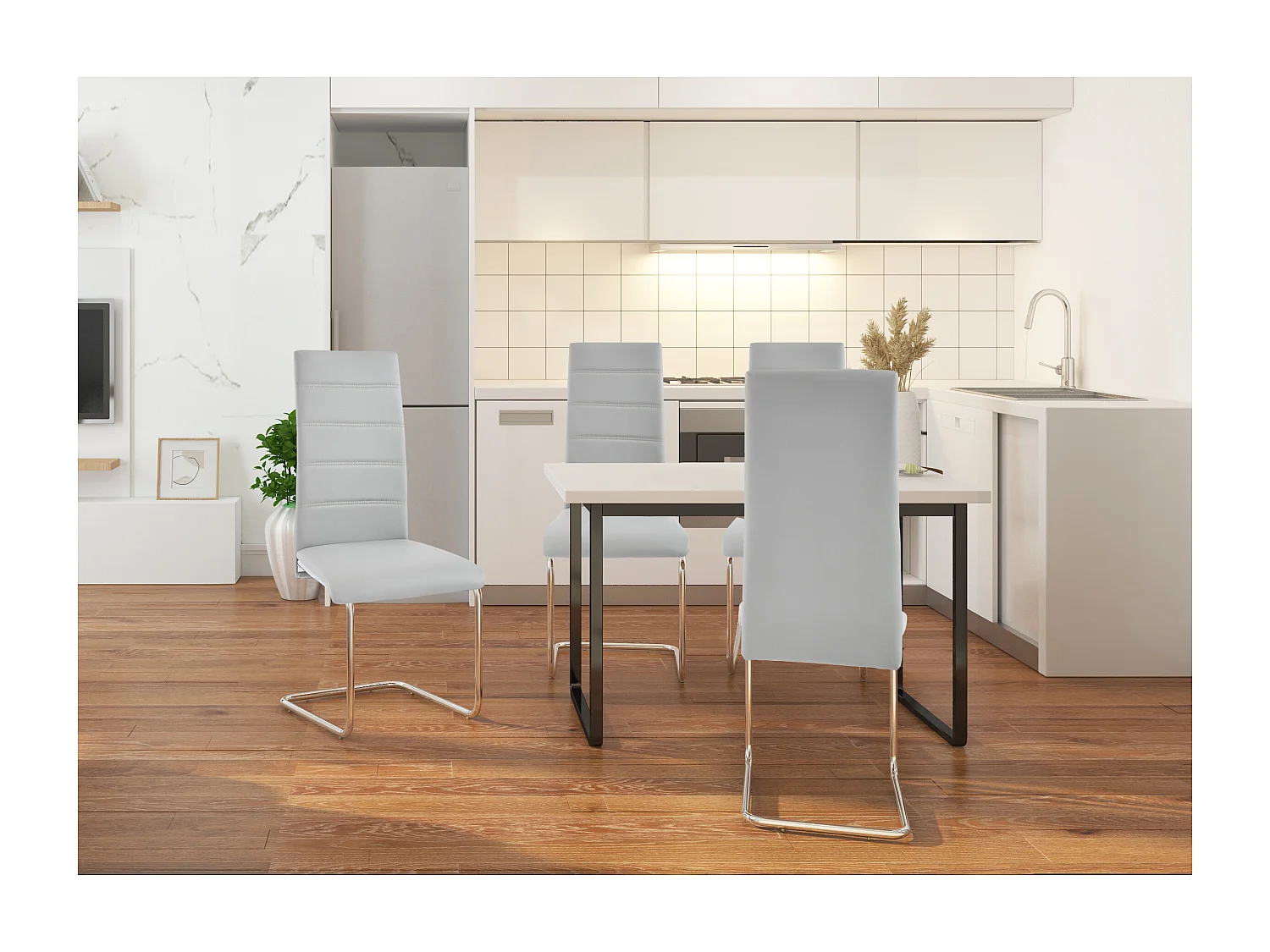 Adora Stoel 4pk Lichtgrijs Chroom