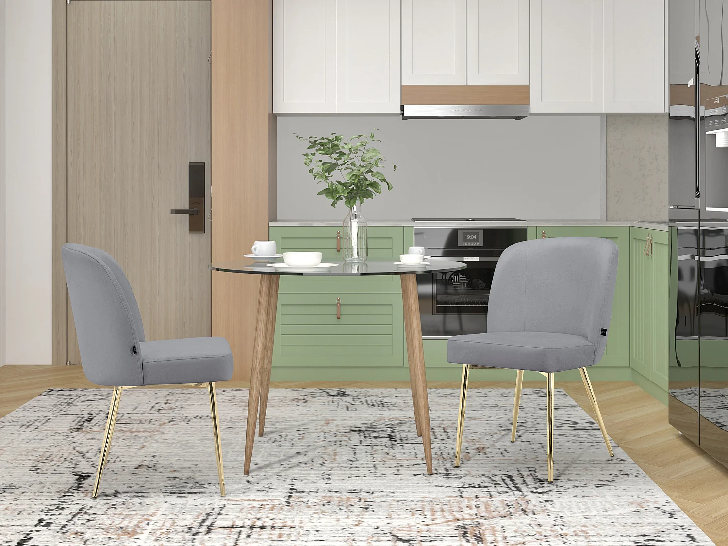 Nagano|Lot de 2 chaises de salle à manger en velours gris