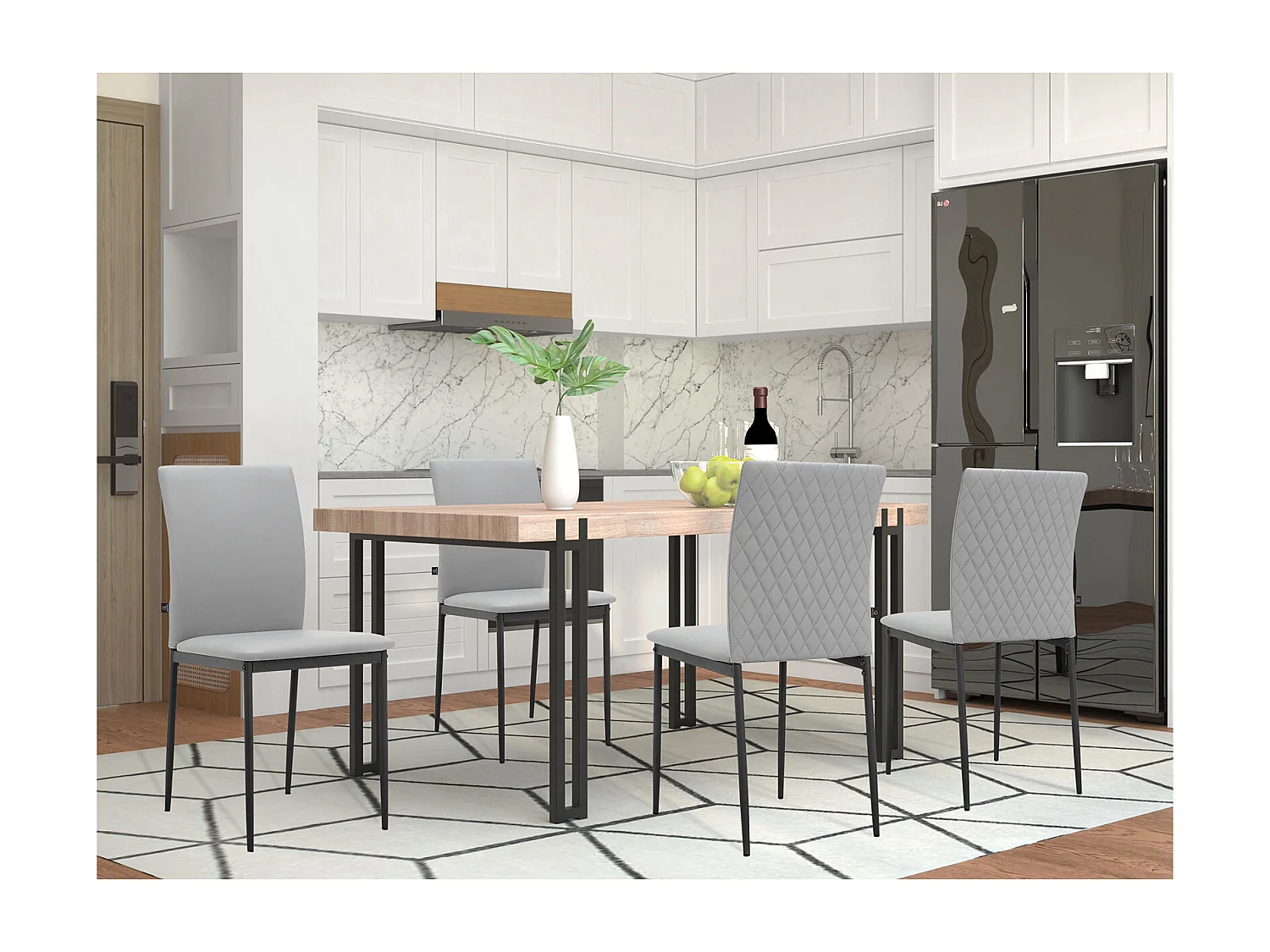 Pavia|Chaise de salle à manger 4 Pack en PU Gris clair