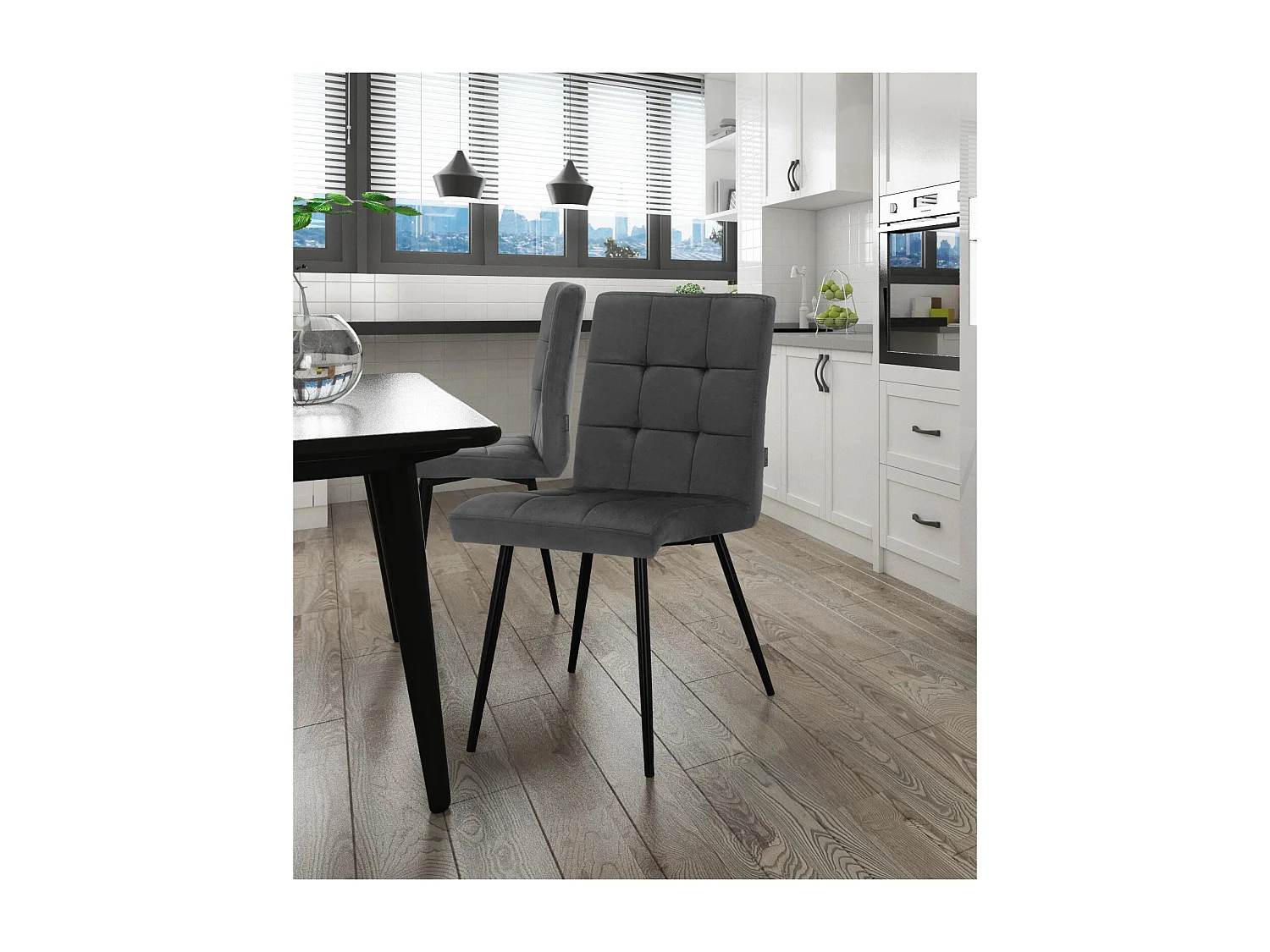 Sima|Lot de 2 chaises de salle à manger en tissu noir