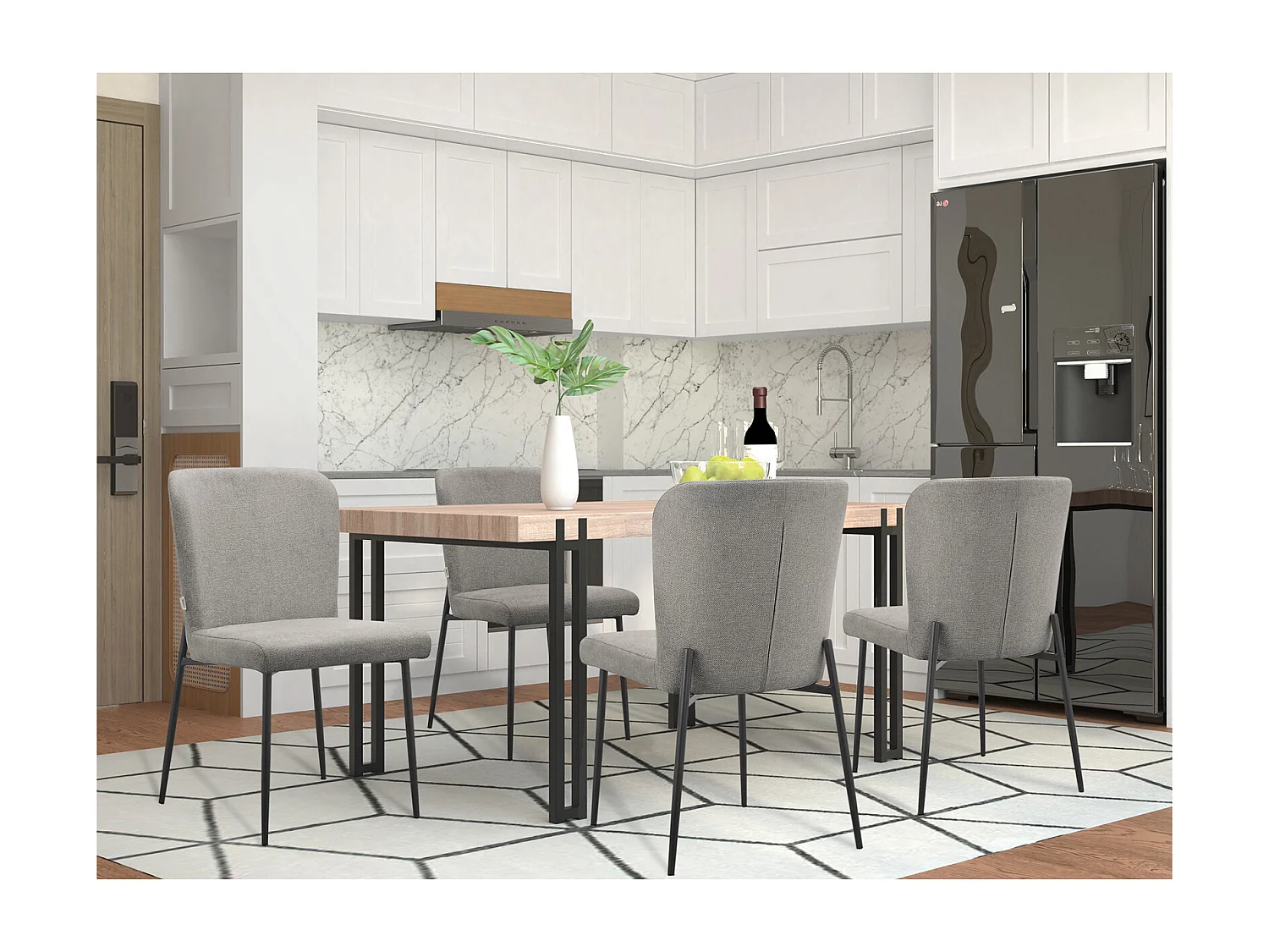 Oita|Lot de 2 chaises de salle à manger en tissu gris