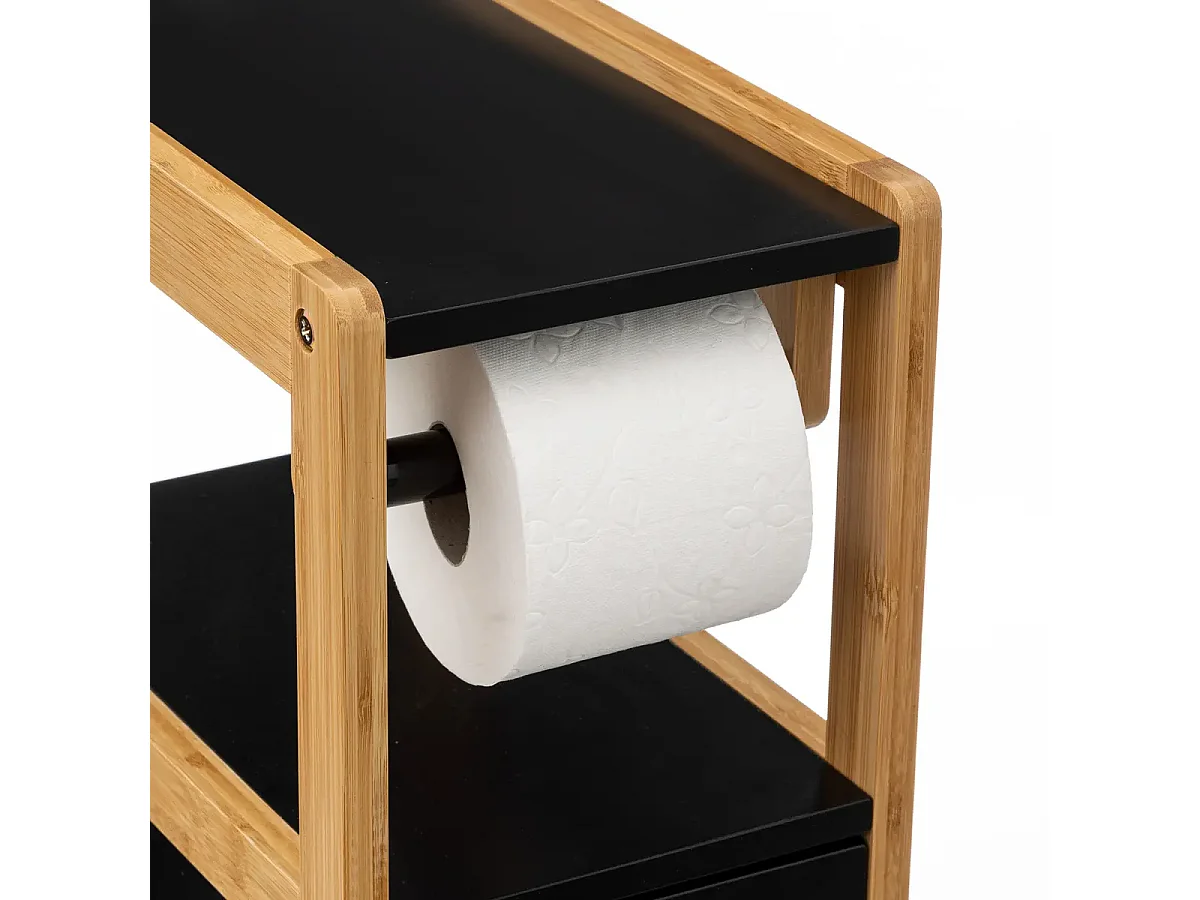 Dérouleur papier toilette avec réserve en panneau de particules coloris noir/naturel