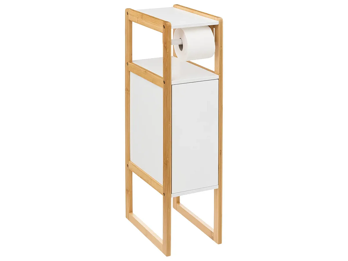 Dérouleur papier toilette avec réserve en panneau de particules coloris blanc/naturel