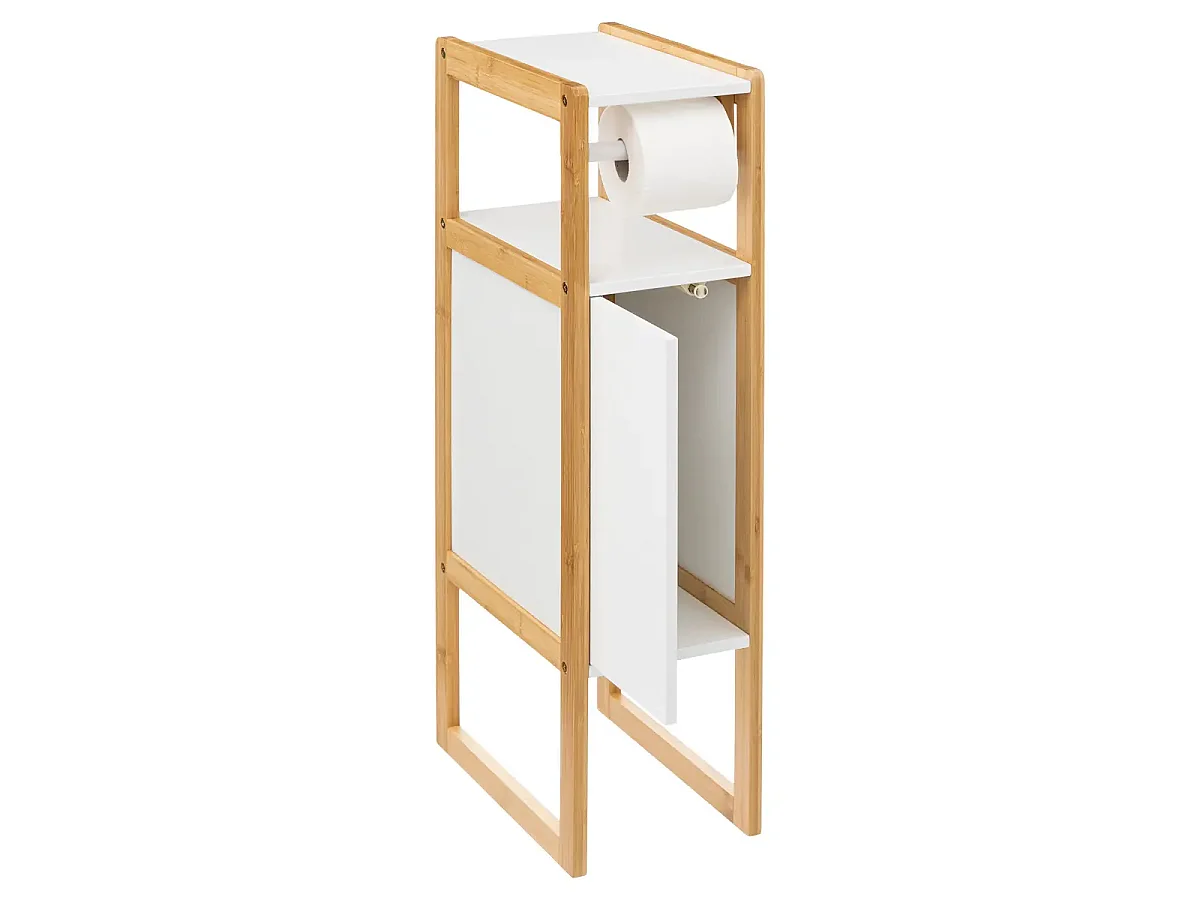 Dérouleur papier toilette avec réserve en panneau de particules coloris blanc/naturel