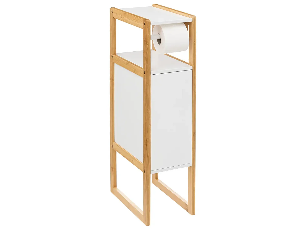 Dérouleur papier toilette avec réserve en panneau de particules coloris blanc/naturel