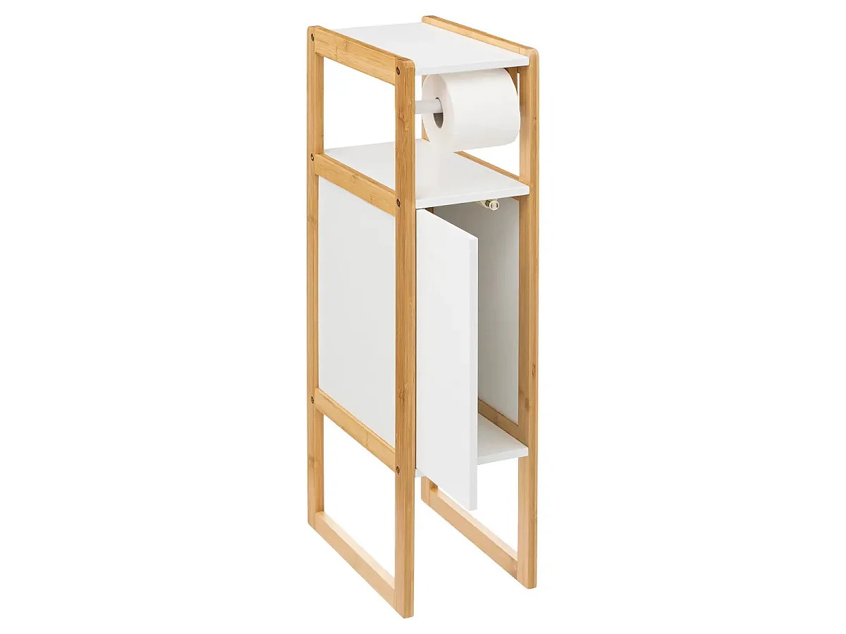 Dérouleur papier toilette avec réserve en panneau de particules coloris blanc/naturel
