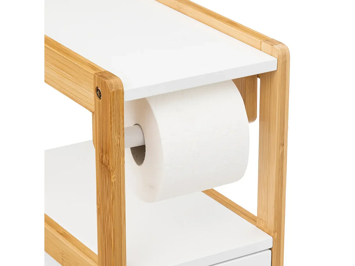 Dérouleur papier toilette avec réserve en panneau de particules coloris blanc/naturel