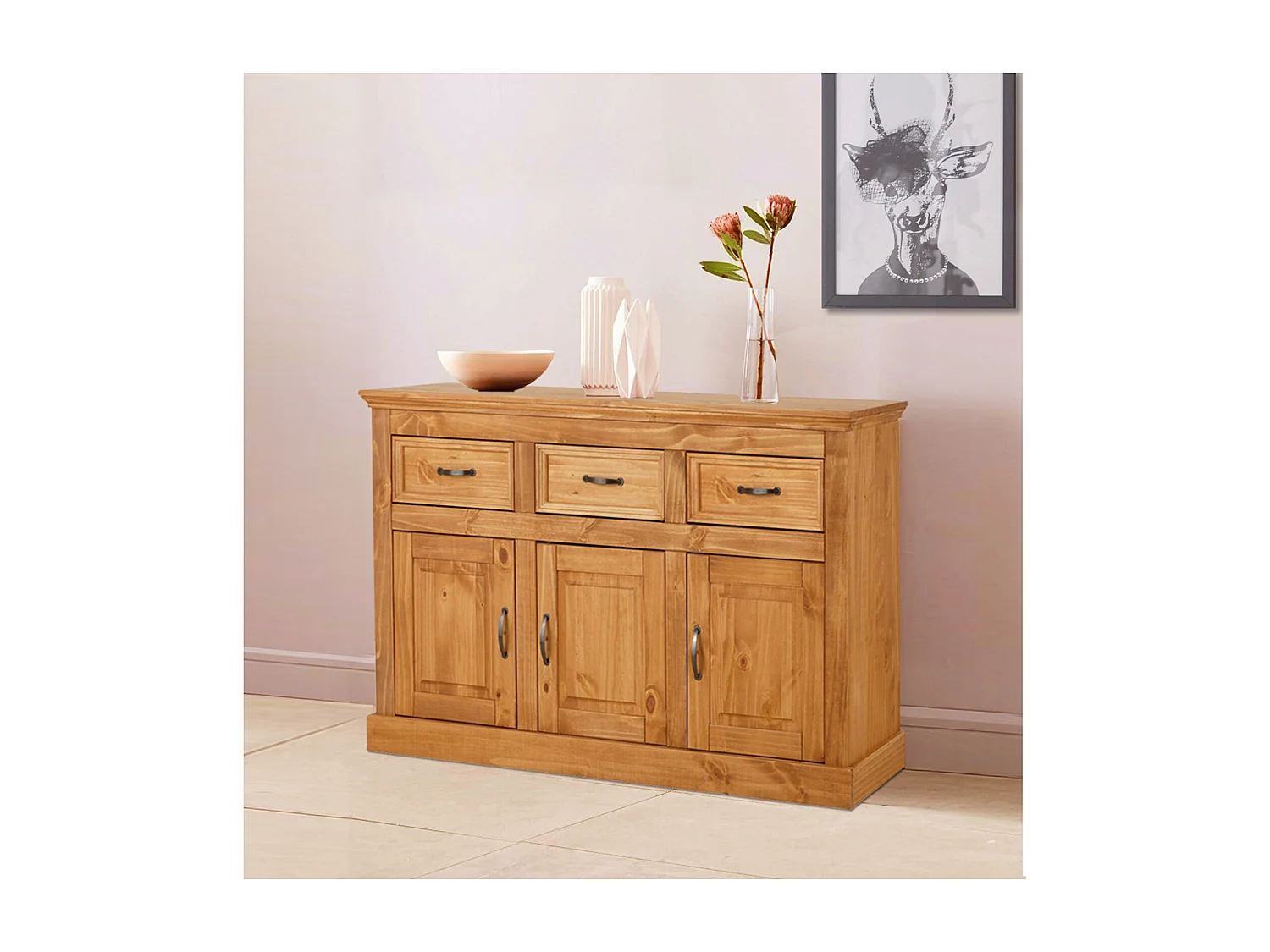 Selma|Buffet avec 3 portes et 3 tiroirs en pin