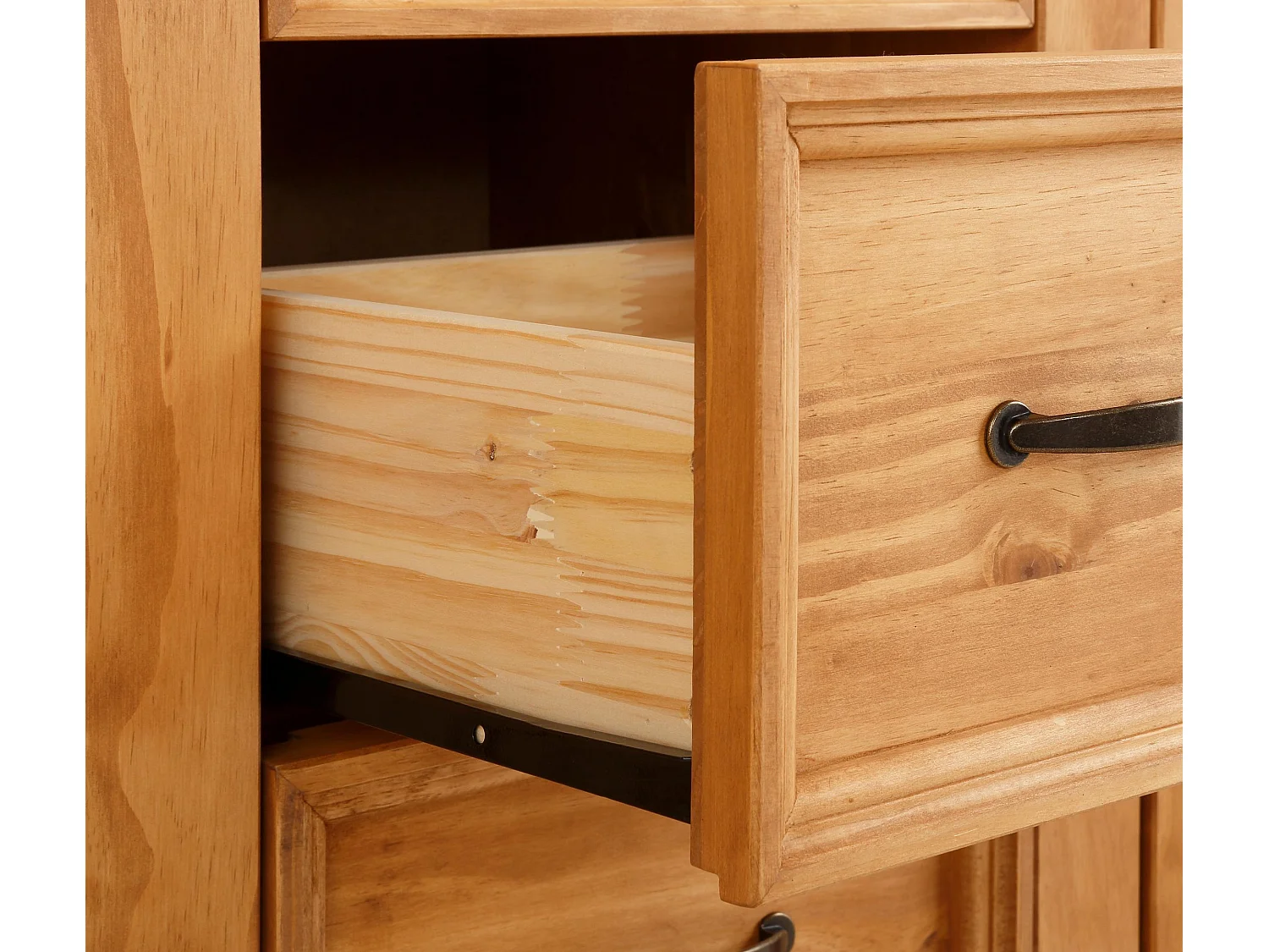 Selma|Armoire avec 2 portes vitrées et 3 tiroirs en pin naturel