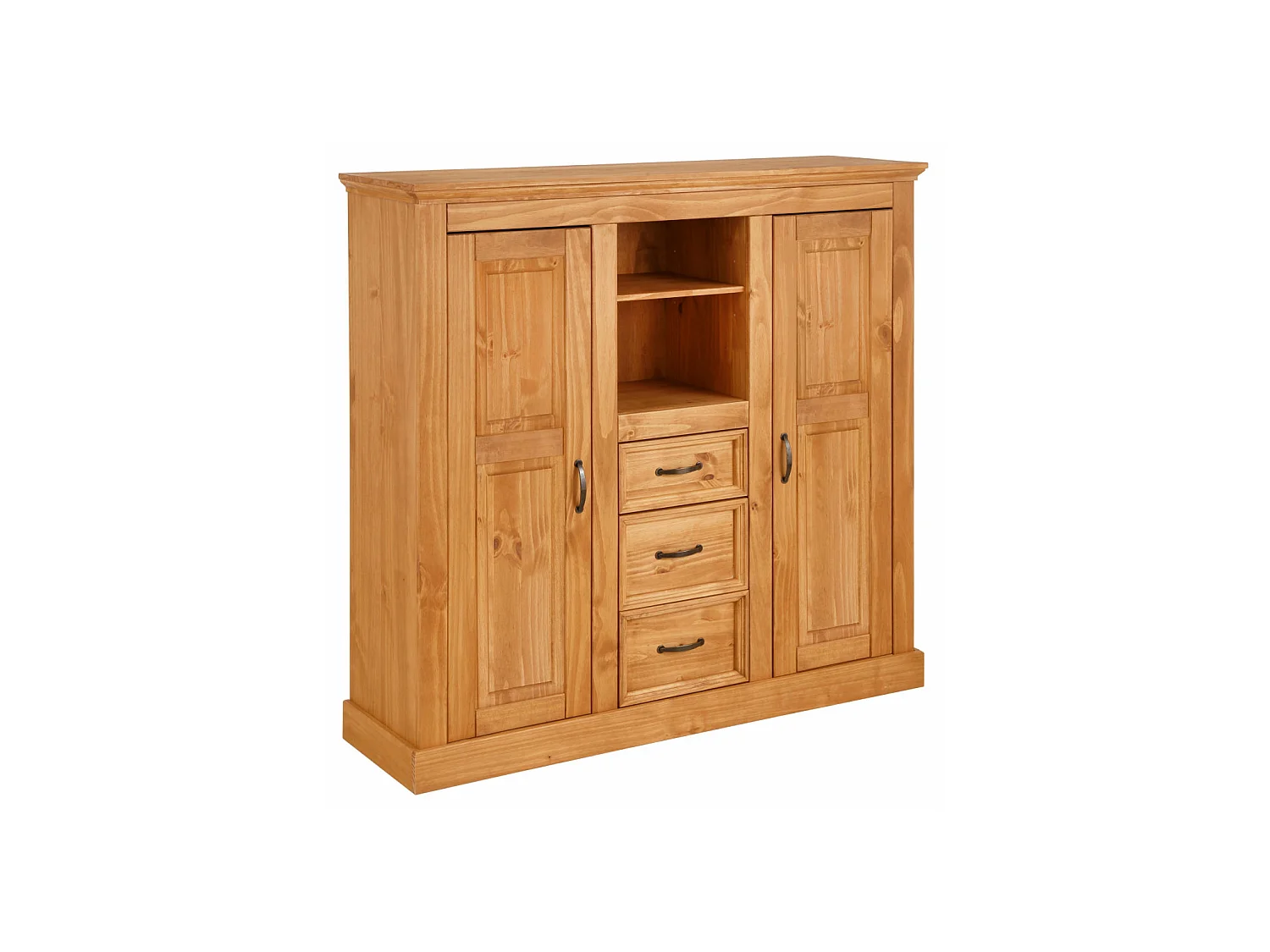 Selma|Armoire avec 2 portes vitrées et 3 tiroirs en pin naturel