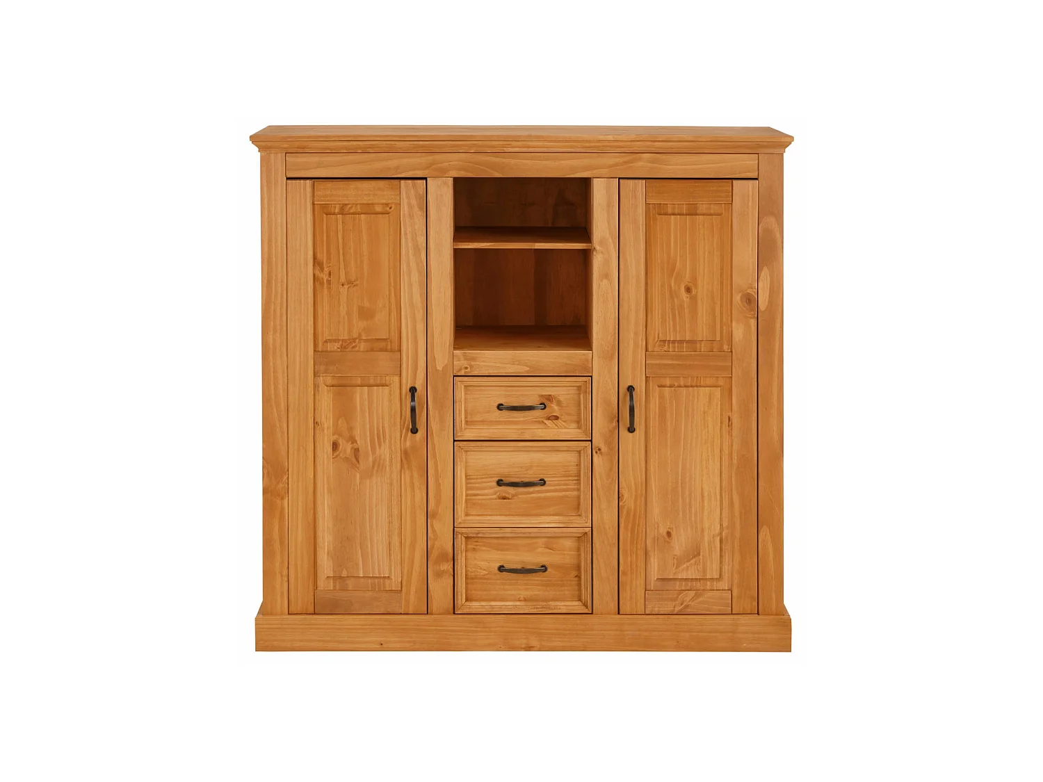 Selma|Armoire avec 2 portes vitrées et 3 tiroirs en pin naturel