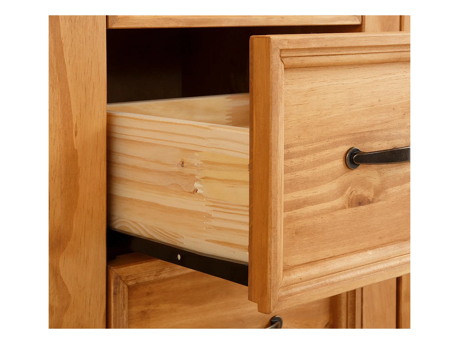 Selma|Armoire avec 2 portes vitrées et 3 tiroirs en pin naturel