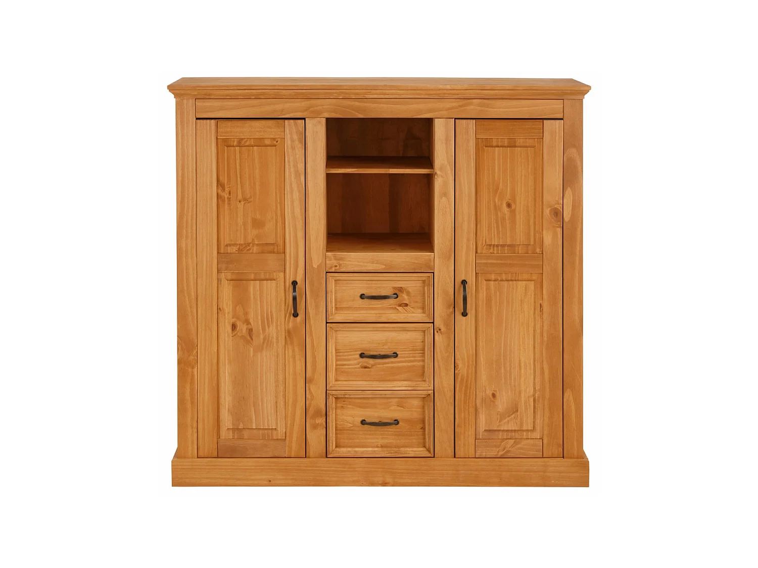 Selma|Armoire avec 2 portes vitrées et 3 tiroirs en pin naturel