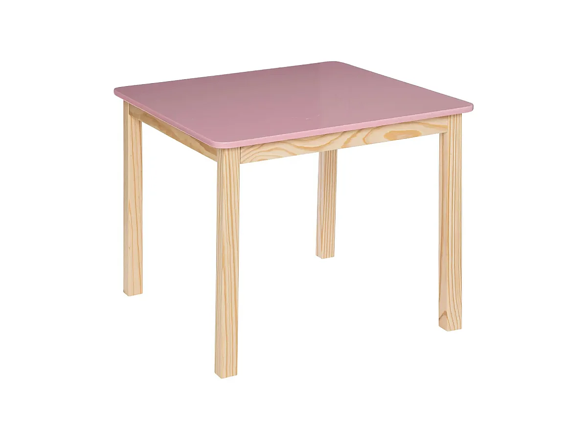 Table carrée pour chambre d'enfant en MDF/pin coloris rose/naturel