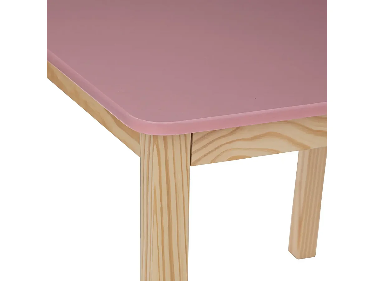 Table carrée pour chambre d'enfant en MDF/pin coloris rose/naturel