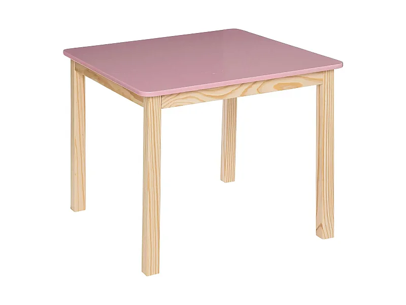 Table carrée pour chambre d'enfant en MDF/pin coloris rose/naturel