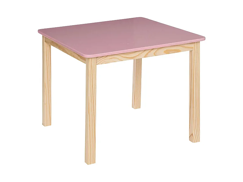 Table carrée pour chambre d'enfant en MDF/pin coloris rose/naturel