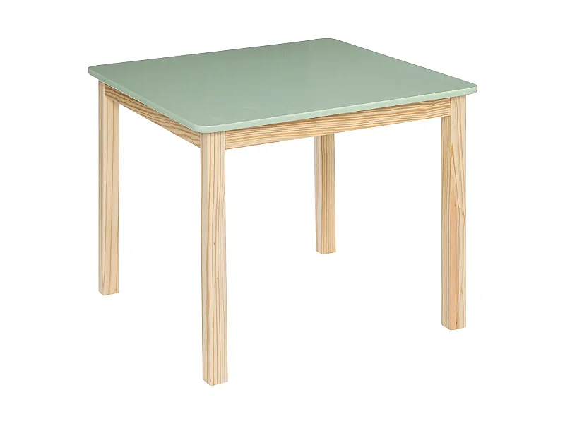 Table carrée pour chambre d'enfant en MDF/pin coloris vert/naturel