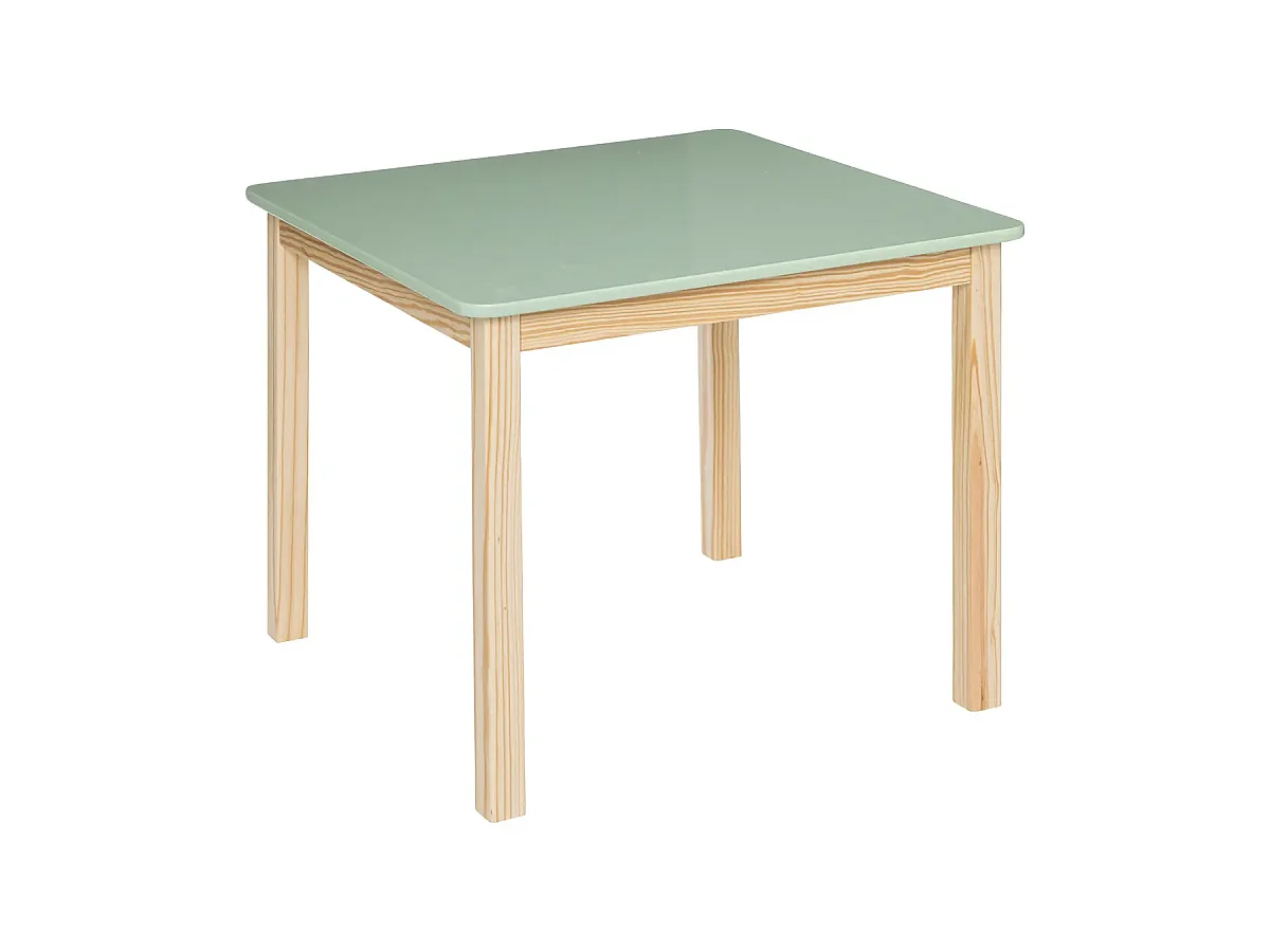 Table carrée pour chambre d'enfant en MDF/pin coloris vert/naturel