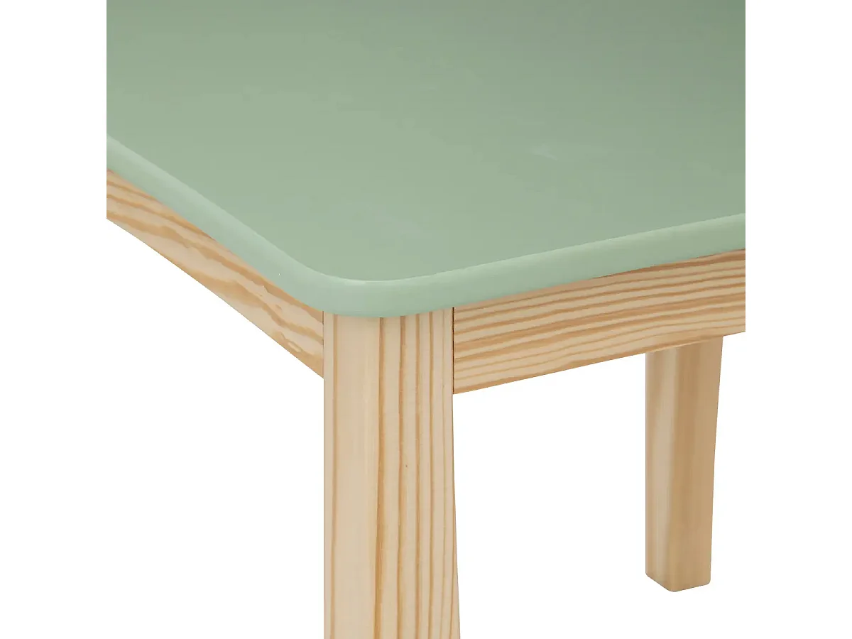 Table carrée pour chambre d'enfant en MDF/pin coloris vert/naturel