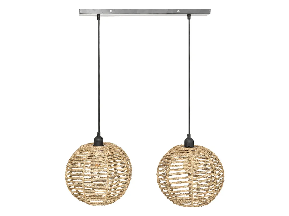 Lot de 2 lampe suspendue, suspension luminaire en osier/métal coloris naturel