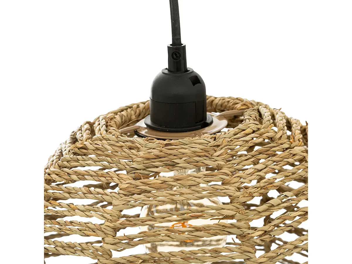 Lot de 2 lampe suspendue, suspension luminaire en osier/métal coloris naturel