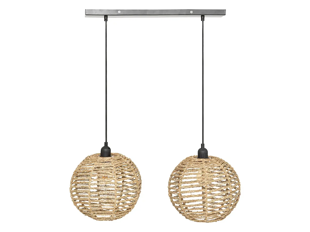 Lot de 2 lampe suspendue, suspension luminaire en osier/métal coloris naturel