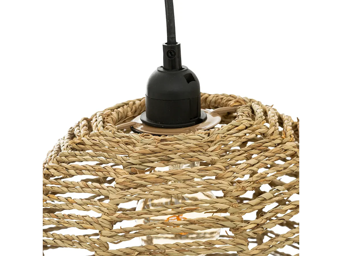 Lot de 2 lampe suspendue, suspension luminaire en osier/métal coloris naturel