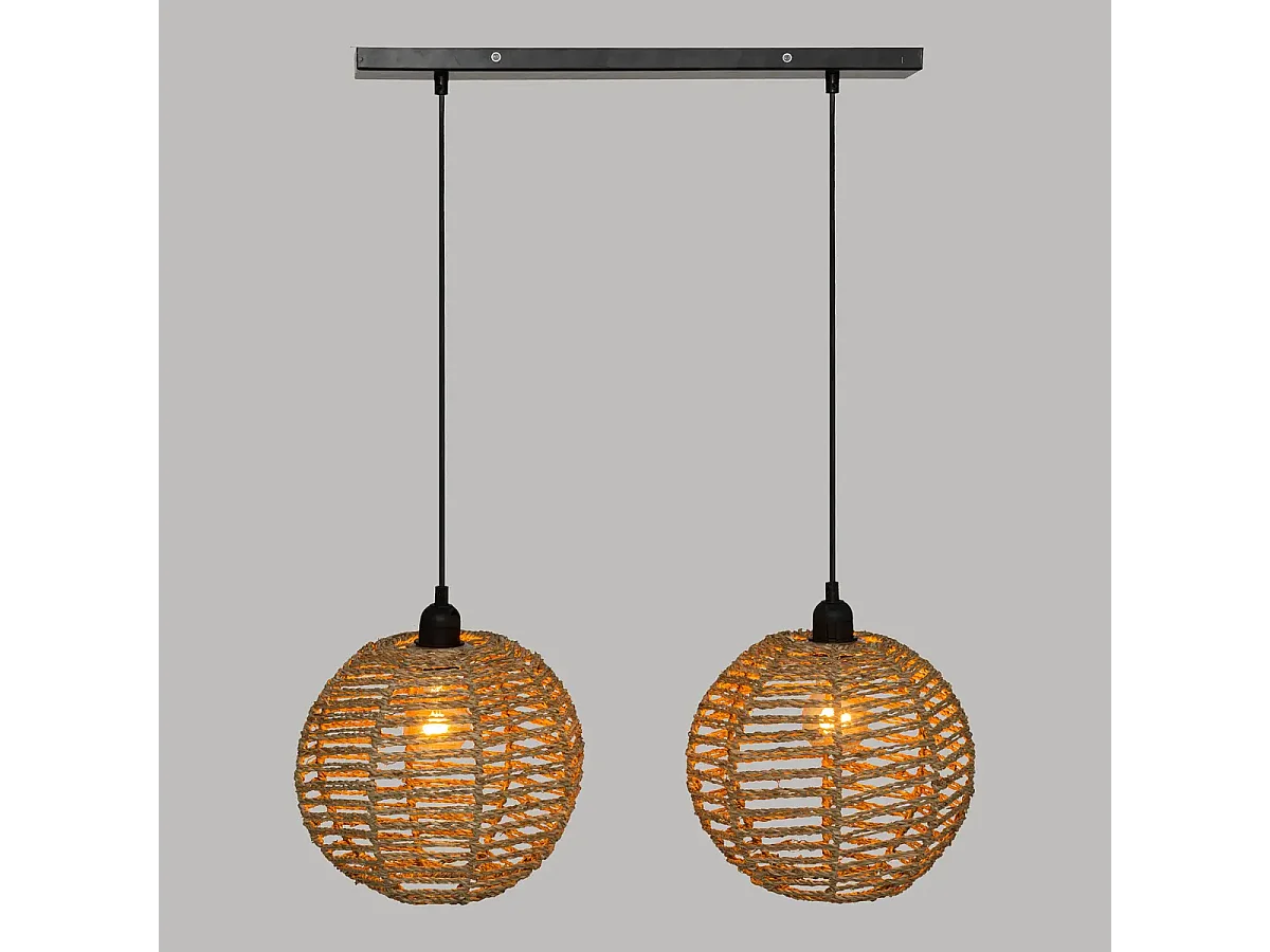 Lot de 2 lampe suspendue, suspension luminaire en osier/métal coloris naturel